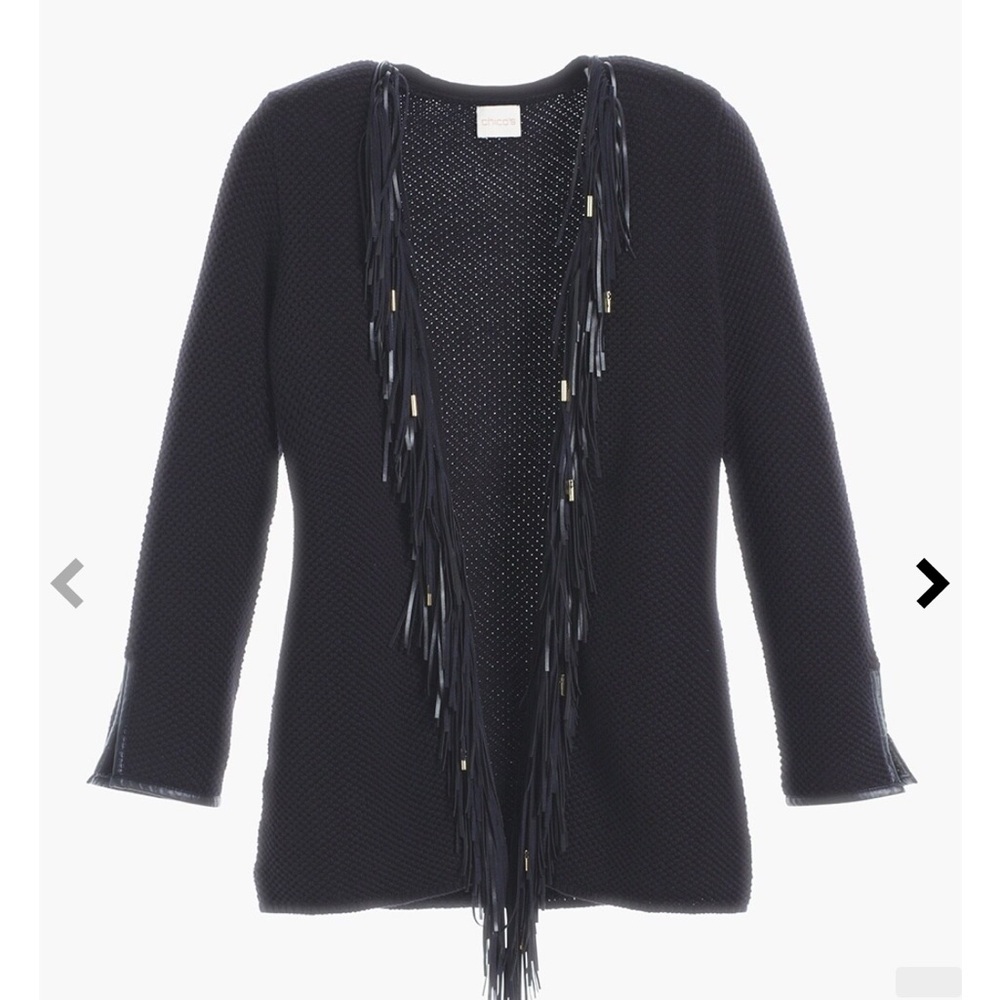 Chico’s women’s fringed rose cardigan black size 3 (US 16) EUC - Picture 4 of 5